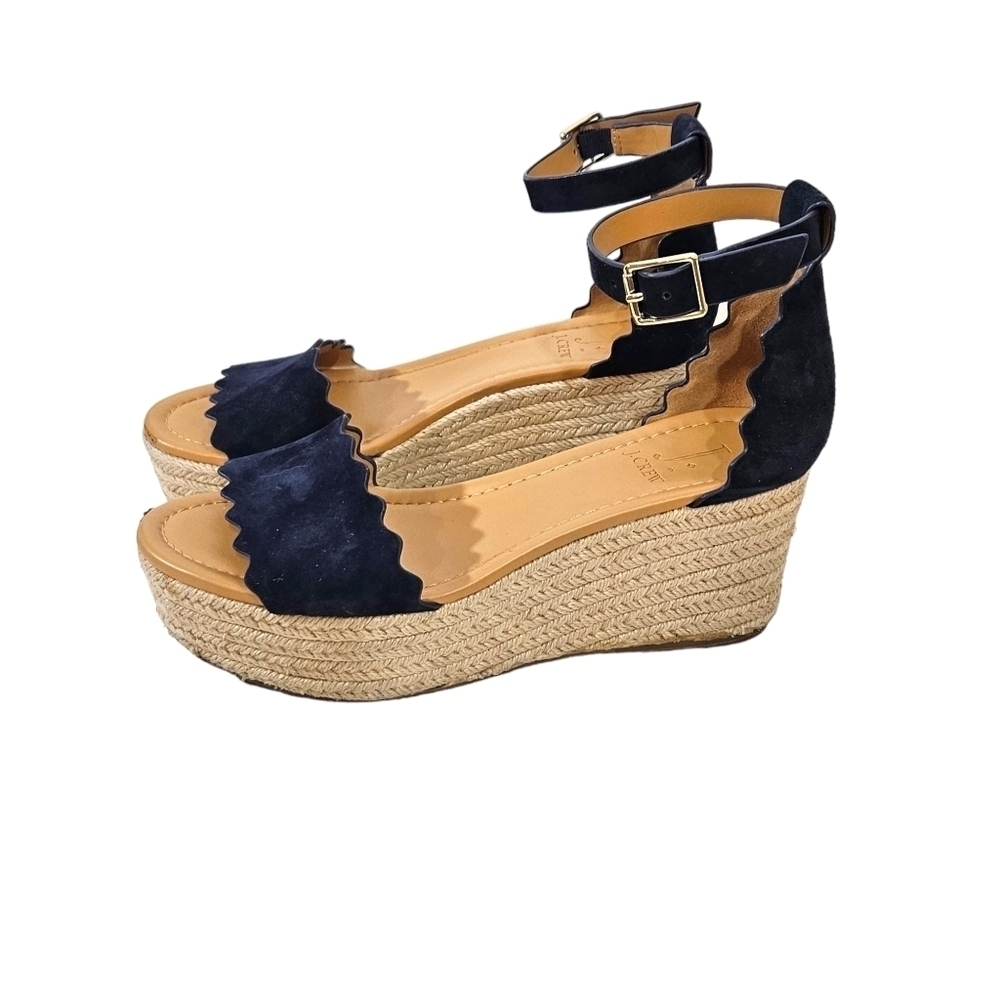 J. Crew Suede Scalloped Flatform Espadrille Platform Sandals - Picture 3 of 8